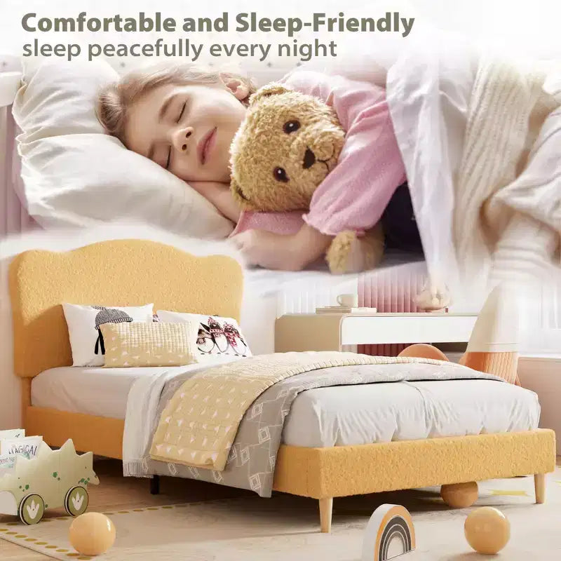 Cadre de lit double rembourré avec tête de lit – Lattes en bois, plateforme en métal, pas de sommier tapissier