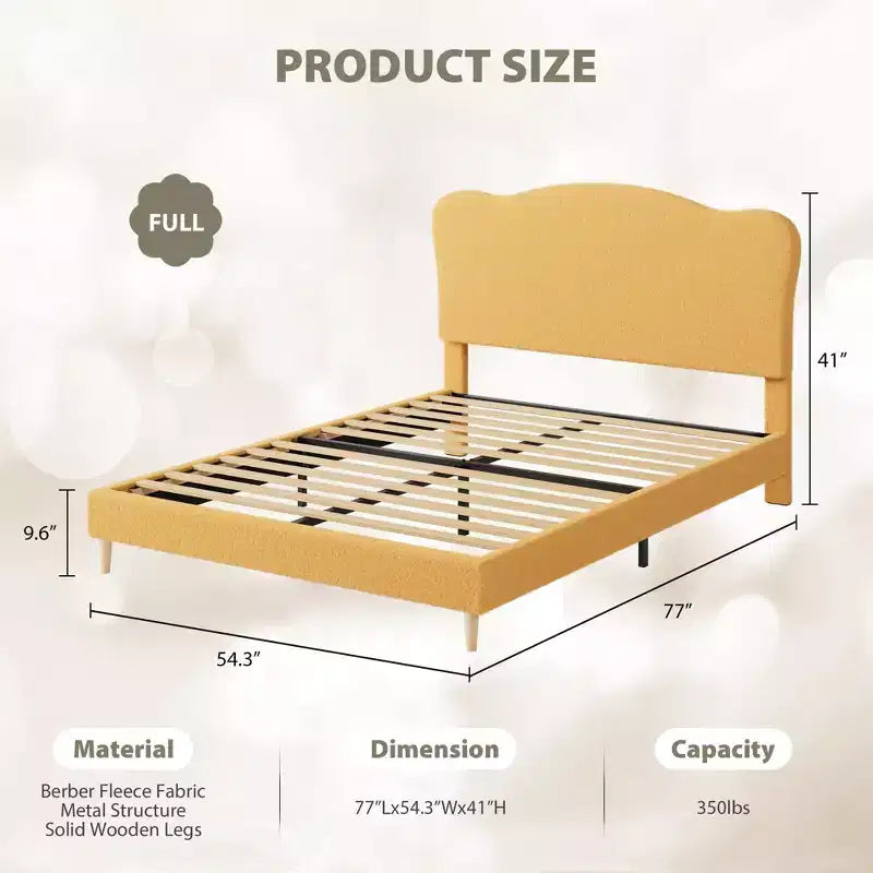 Cadre de lit double rembourré avec tête de lit – Lattes en bois, plateforme en métal, pas de sommier tapissier
