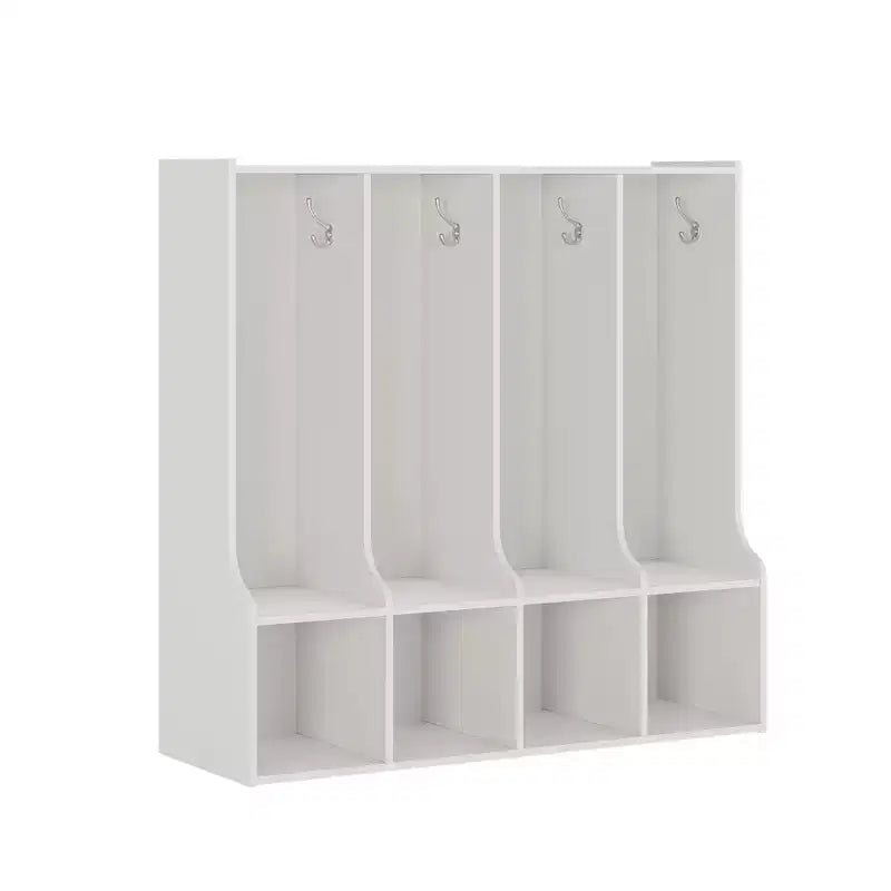Vestiaire à 4 sections avec casiers et crochets, Organiseur de rangement en bois pour la maison, l'école, la crèche
