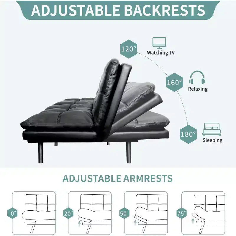Canapé-lit futon convertible de 71 po avec mousse à mémoire de forme, inclinable pour salon, bureau et appartement