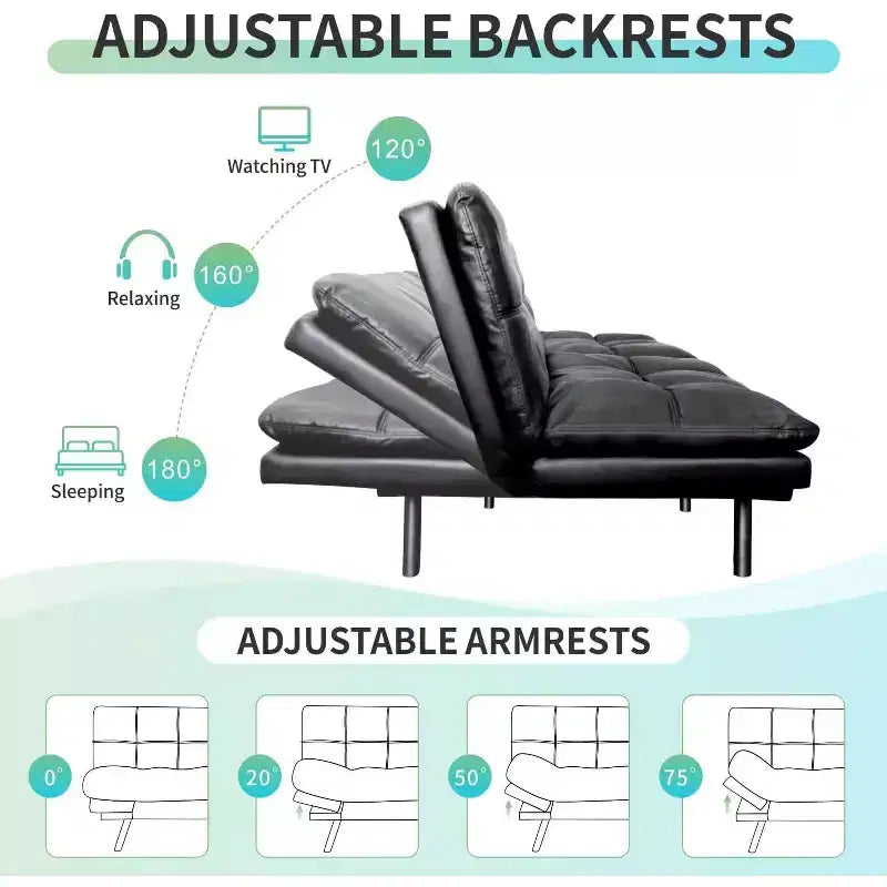 Canapé-lit futon convertible de 71 po avec mousse à mémoire de forme, inclinable pour salon, bureau et appartement