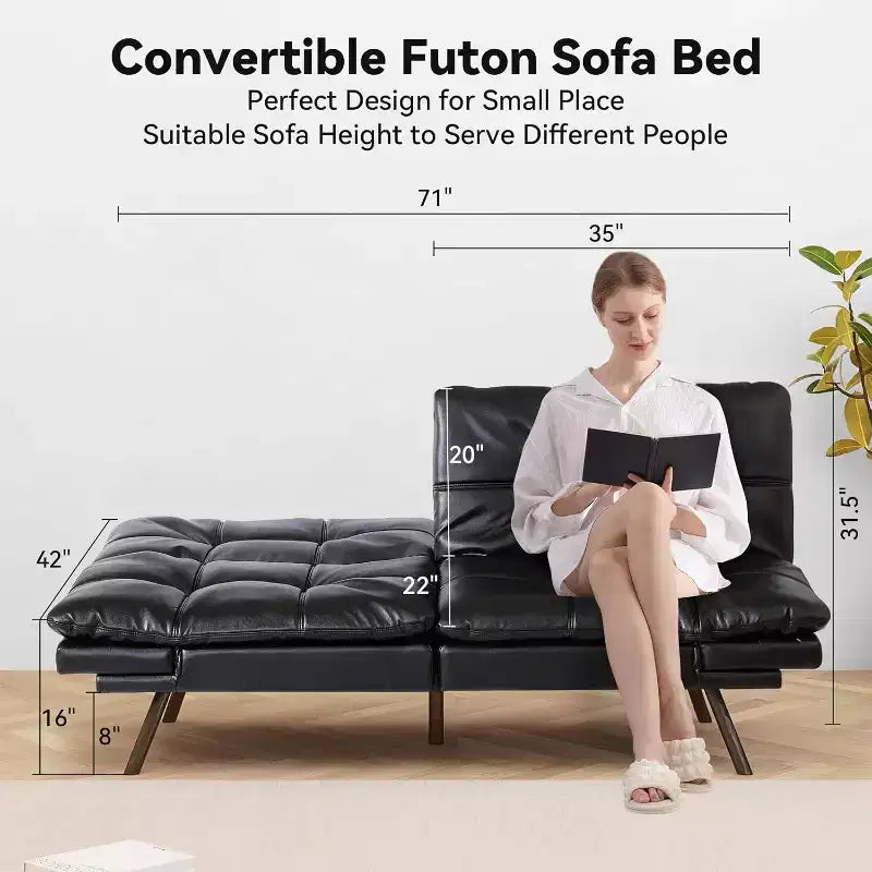 Canapé-lit futon convertible de 71 po avec mousse à mémoire de forme, inclinable pour salon, bureau et appartement