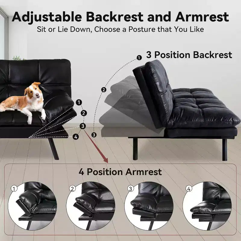 Canapé-lit futon convertible de 71 po avec mousse à mémoire de forme, inclinable pour salon, bureau et appartement