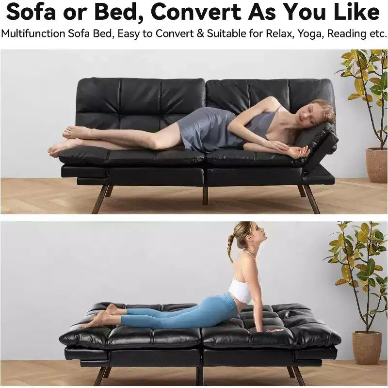 Canapé-lit futon convertible de 71 po avec mousse à mémoire de forme, inclinable pour salon, bureau et appartement