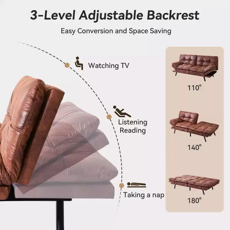 Canapé-lit futon convertible de 71 po avec mousse à mémoire de forme, inclinable pour salon, bureau et appartement