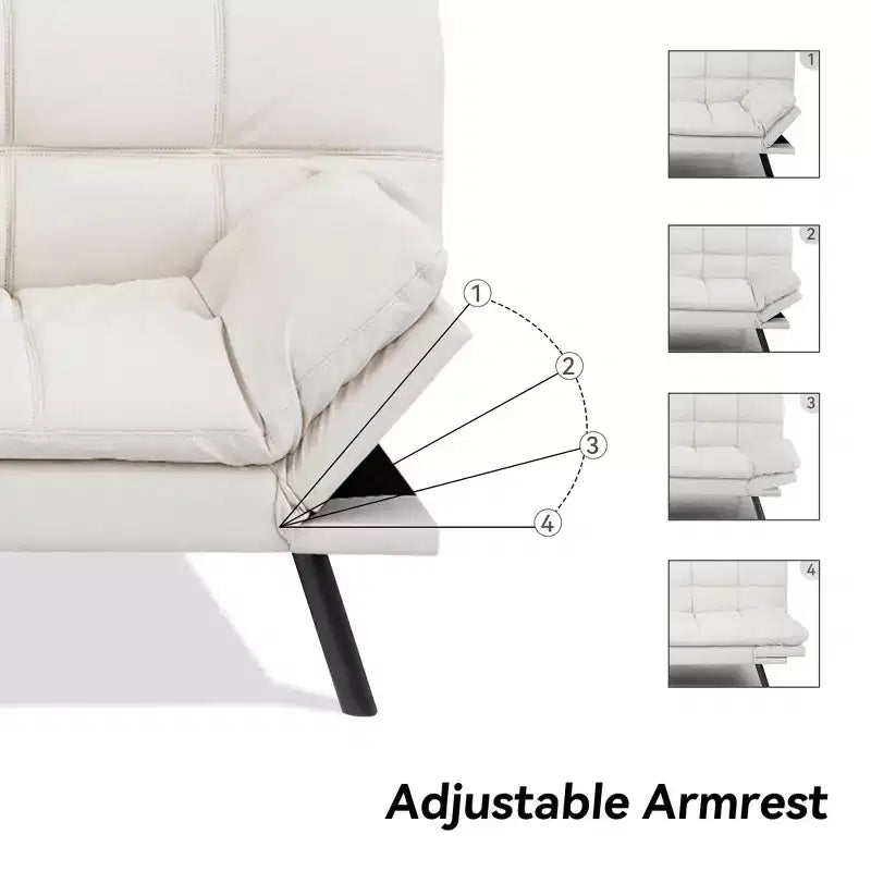 Canapé-lit futon convertible de 71 po avec mousse à mémoire de forme, inclinable pour salon, bureau et appartement
