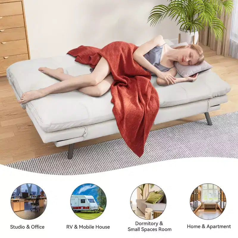 Canapé-lit futon convertible de 71 po avec mousse à mémoire de forme, inclinable pour salon, bureau et appartement