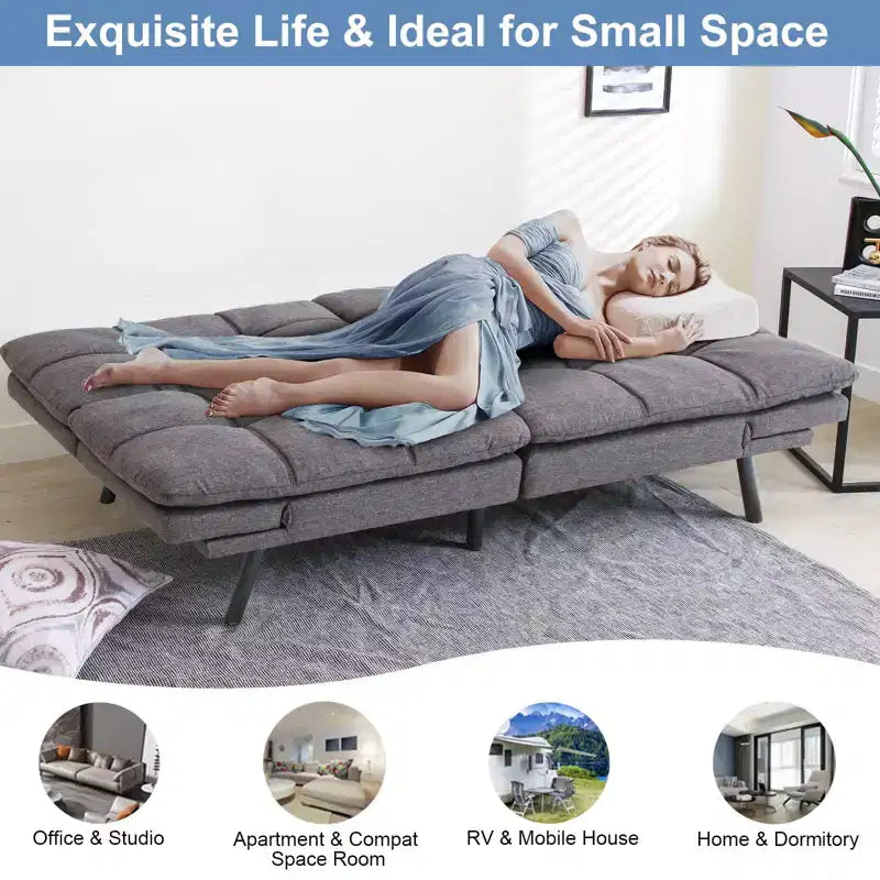 Canapé-lit futon convertible de 71 po avec mousse à mémoire de forme, inclinable pour salon, bureau et appartement