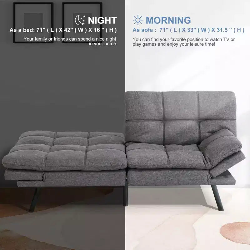 Canapé-lit futon convertible de 71 po avec mousse à mémoire de forme, inclinable pour salon, bureau et appartement