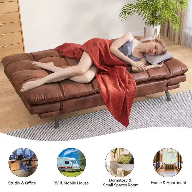 Canapé-lit futon convertible de 71 po avec mousse à mémoire de forme, inclinable pour salon, bureau et appartement