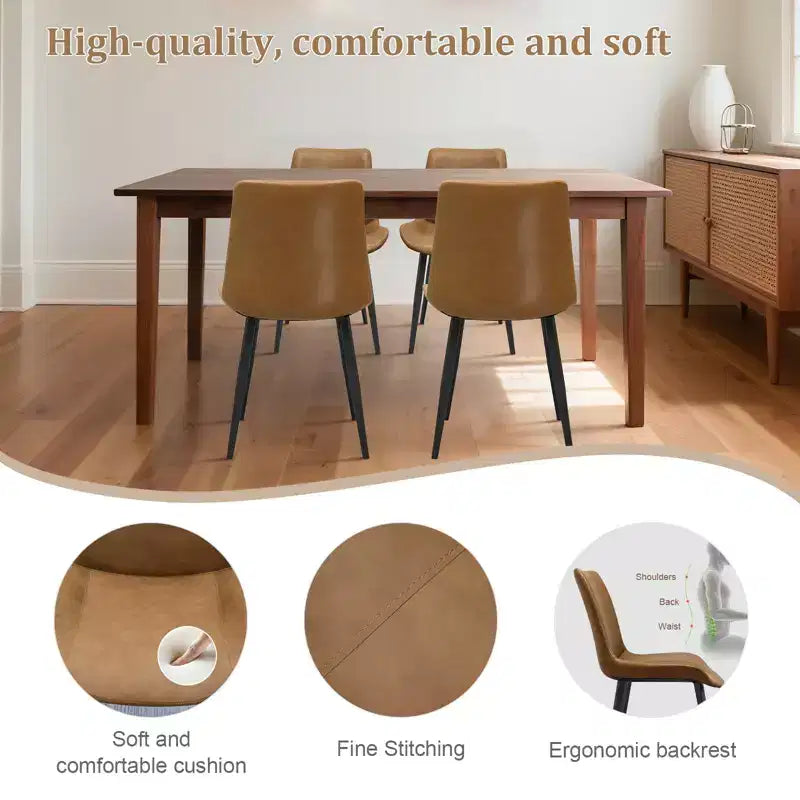 Chaise de salle à manger moderne capitonnée en similicuir avec pieds en métal