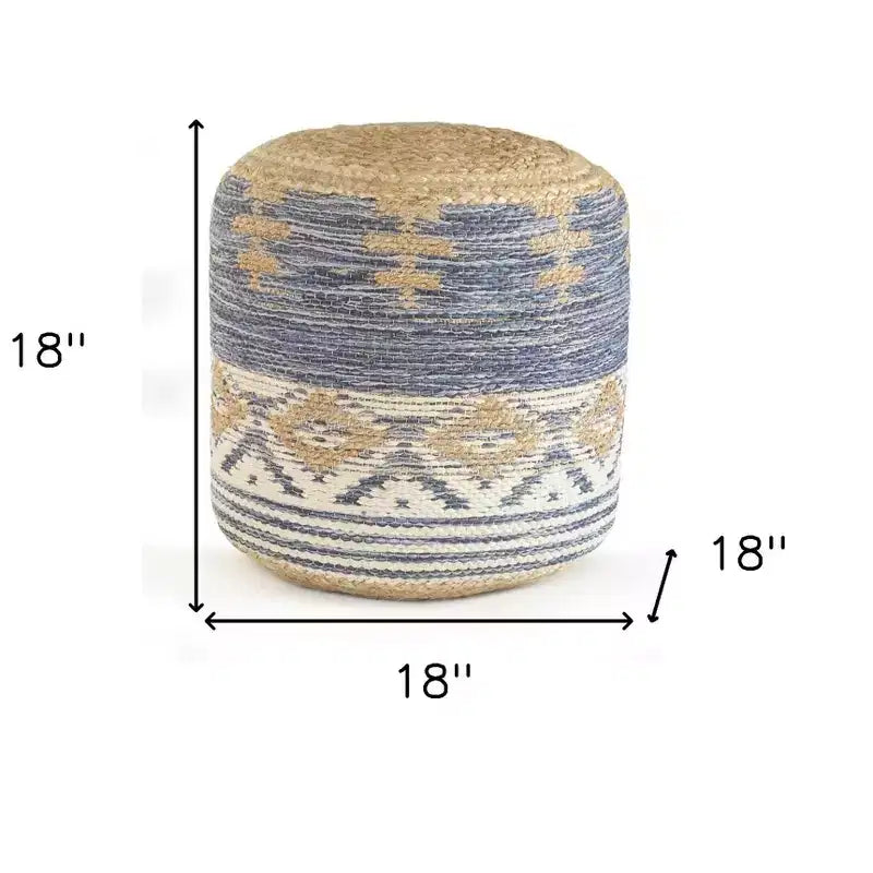 Pouff ottoman géométrique cylindrique bleu 18