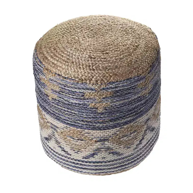 Pouff ottoman géométrique cylindrique bleu 18