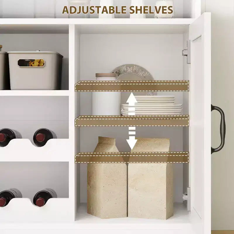 Meuble de bar à café de ferme de 47" avec 5 crochets, porte-bouteilles et étagère de rangement pour la cuisine et le salon