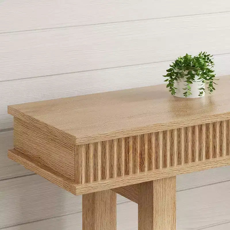 Console cannelée, table d'entrée en bois à 2 niveaux avec étagère, table de canapé étroite pour foyer, couloir et salon