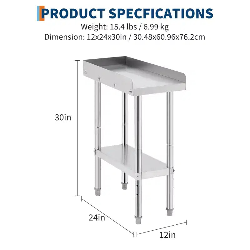 Support d'équipement en acier inoxydable, capacité 180 kg, rebord anti-débordement 5 cm, certifié NSF