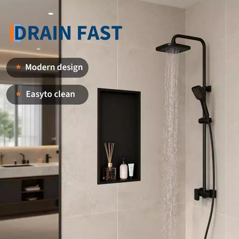 Niche de douche encastrable en acier inoxydable noir mat 24x12, étagère murale à un niveau