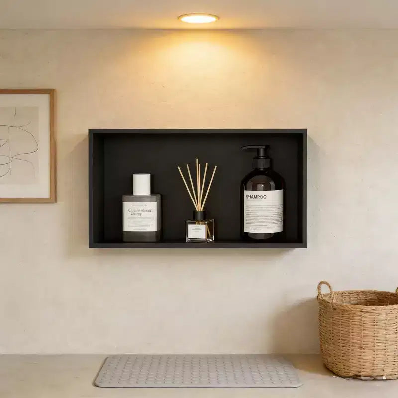 Niche de douche encastrable en acier inoxydable noir mat 24x12, étagère murale à un niveau