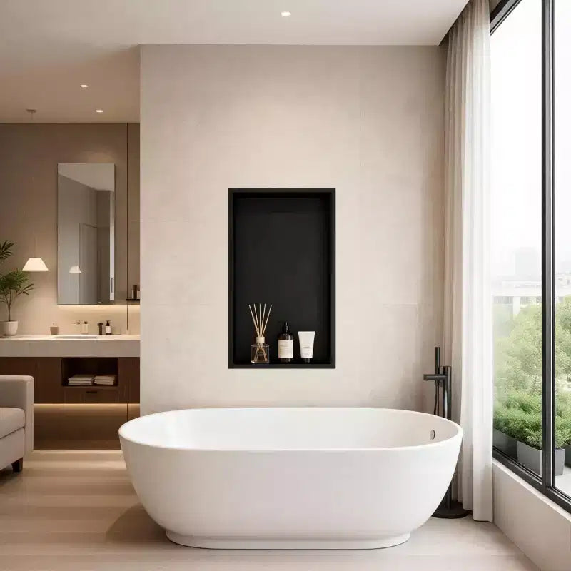 Niche de douche encastrable en acier inoxydable noir mat 24x12, étagère murale à un niveau
