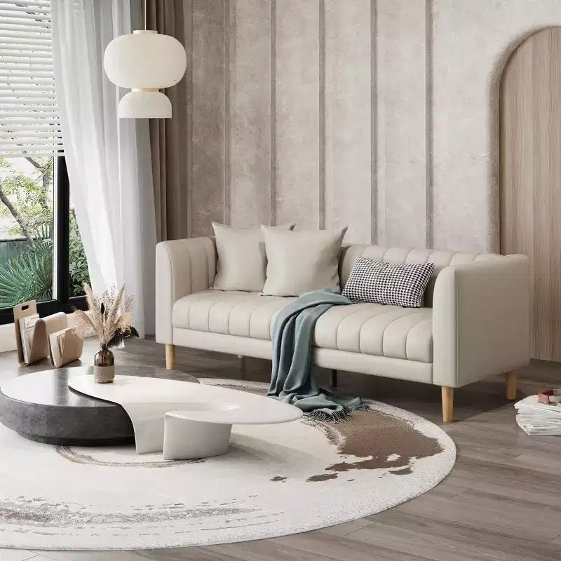 Canapé moderne 3 places en similicuir de 198 cm avec assise profonde, coussins décoratifs et pieds en bois