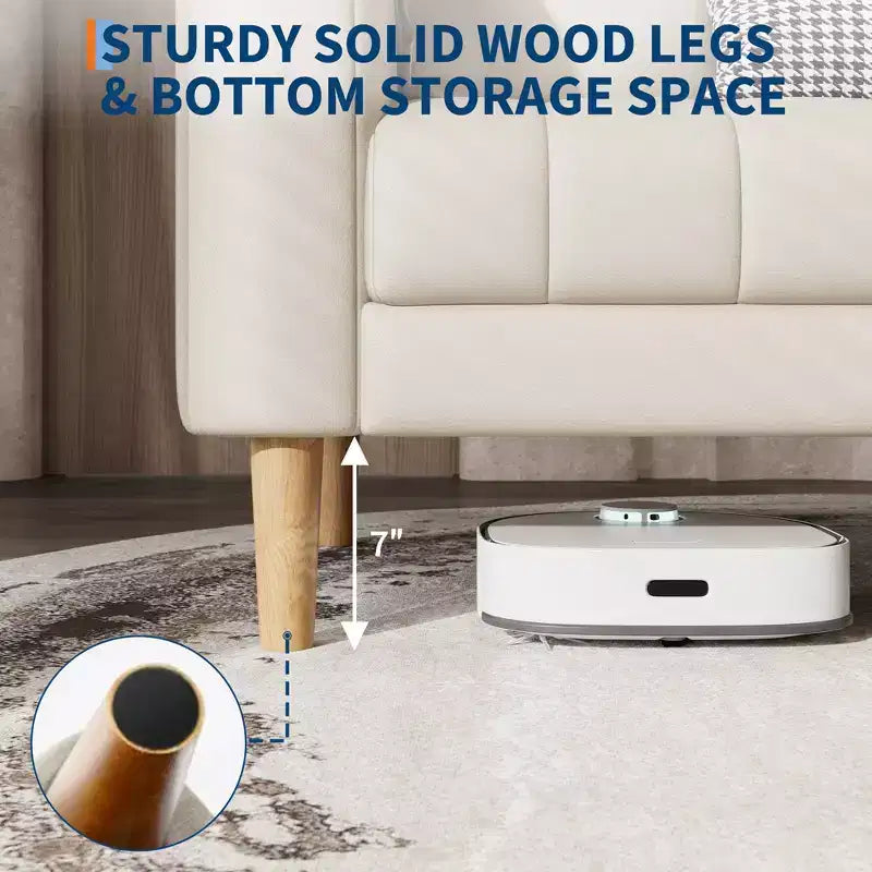 Canapé moderne 3 places en similicuir de 198 cm avec assise profonde, coussins décoratifs et pieds en bois