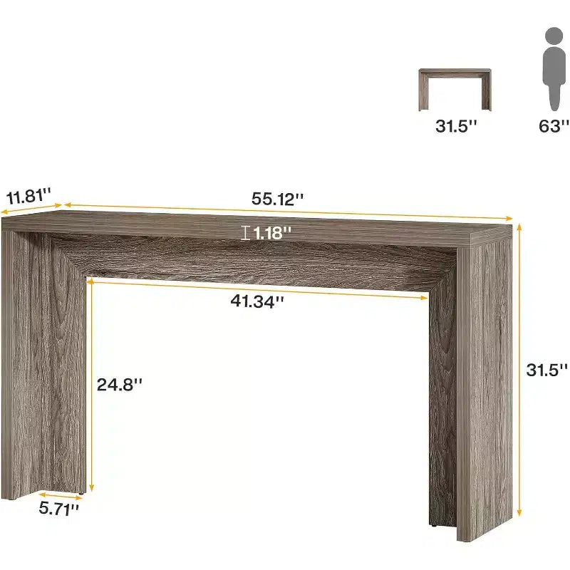 Console rustique, table d'appoint en bois de 55 pouces avec rangement pour entrée, couloir, salon (grise)