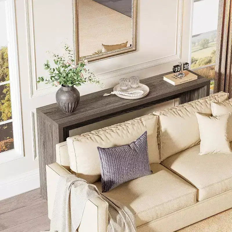 Console rustique, table d'appoint en bois de 55 pouces avec rangement pour entrée, couloir, salon (grise)