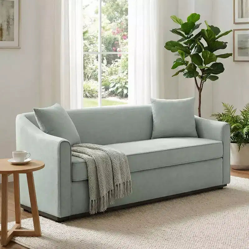 Canapé moderne 3 places en chenille avec coussins décoratifs
