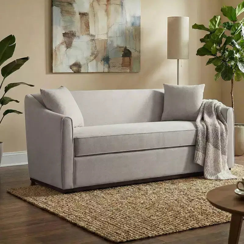 Canapé moderne 3 places en chenille avec coussins décoratifs