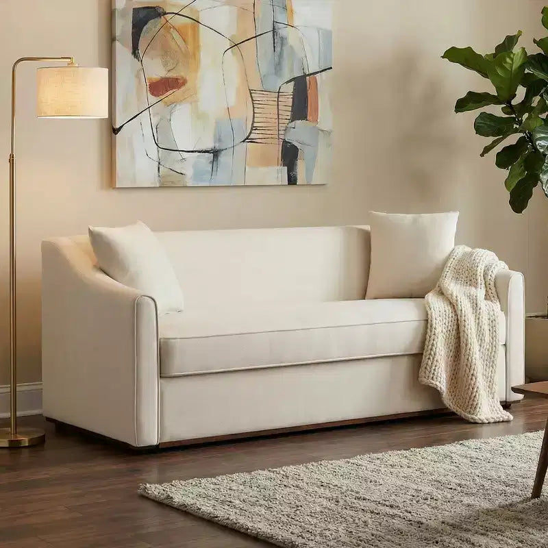 Canapé moderne 3 places en chenille avec coussins décoratifs