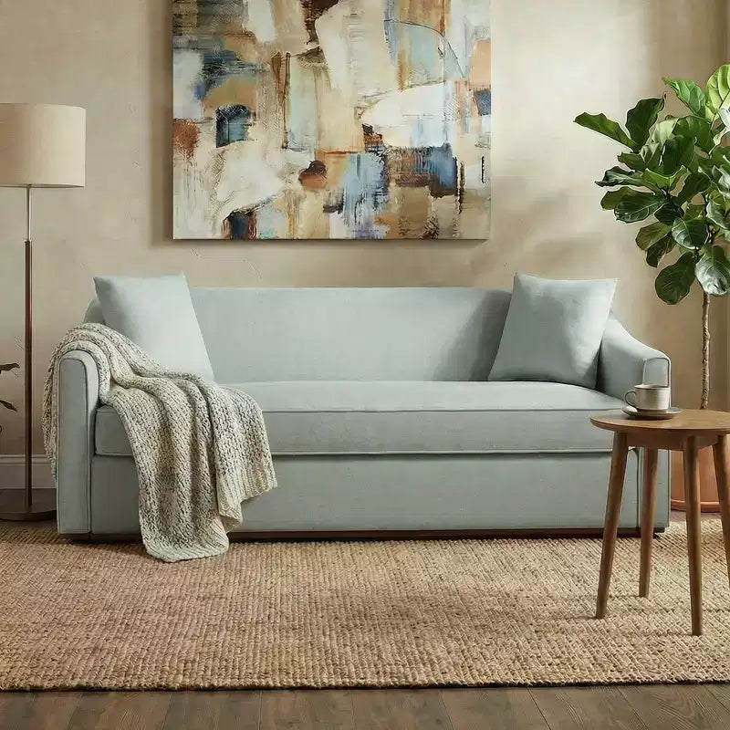Canapé moderne 3 places en chenille avec coussins décoratifs