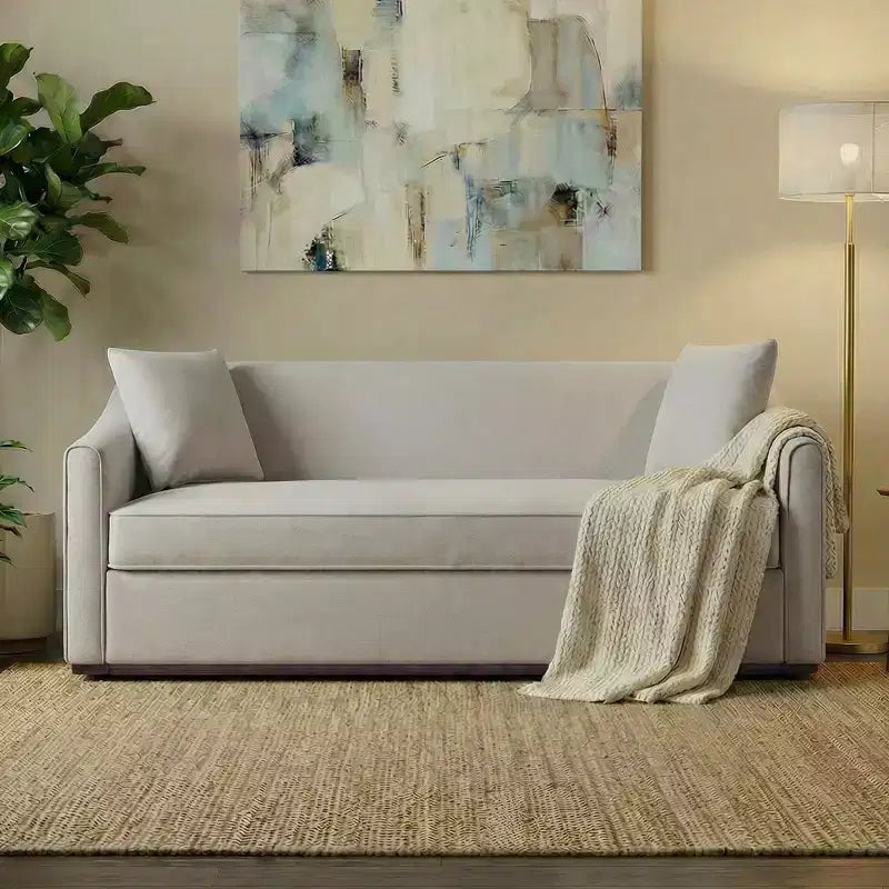 Canapé moderne 3 places en chenille avec coussins décoratifs
