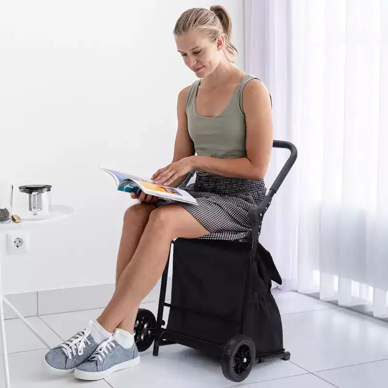 Chariot à main utilitaire pliable 2-en-1 avec sac étanche de 123 L, siège rembourré et poignée réglable