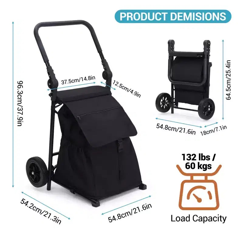 Chariot à main utilitaire pliable 2-en-1 avec sac étanche de 123 L, siège rembourré et poignée réglable