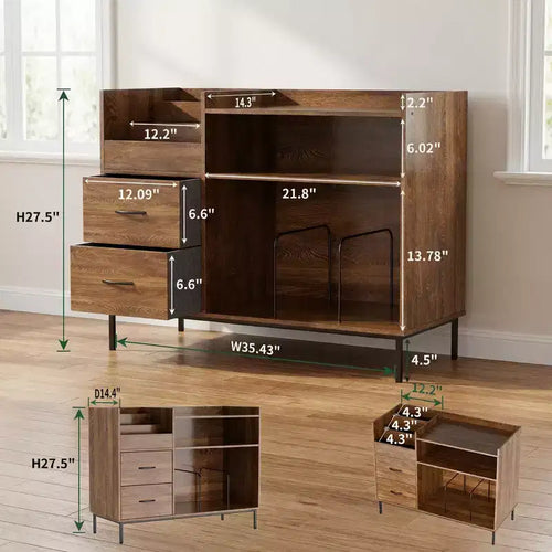 Meuble pour platine vinyle de 70 cm avec étagères réglables et tiroirs, peut contenir plus de 350 vinyles pour salon et chambre
