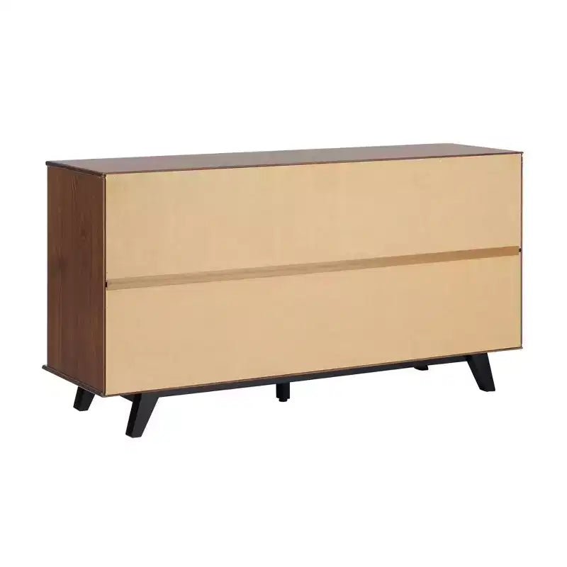 Commode double moderne à 6 tiroirs avec longues poignées Noyer