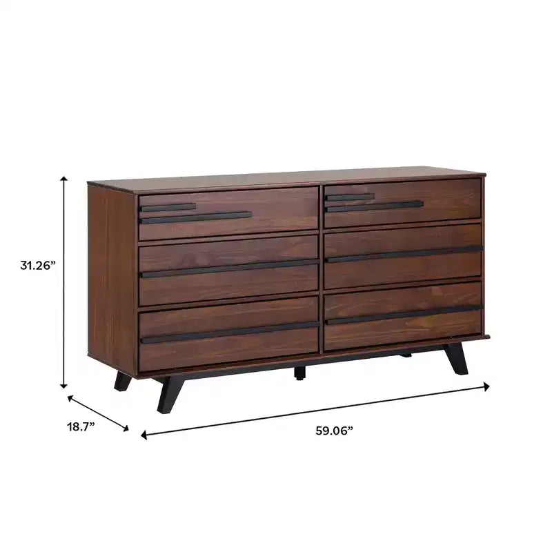 Commode double moderne à 6 tiroirs avec longues poignées Noyer