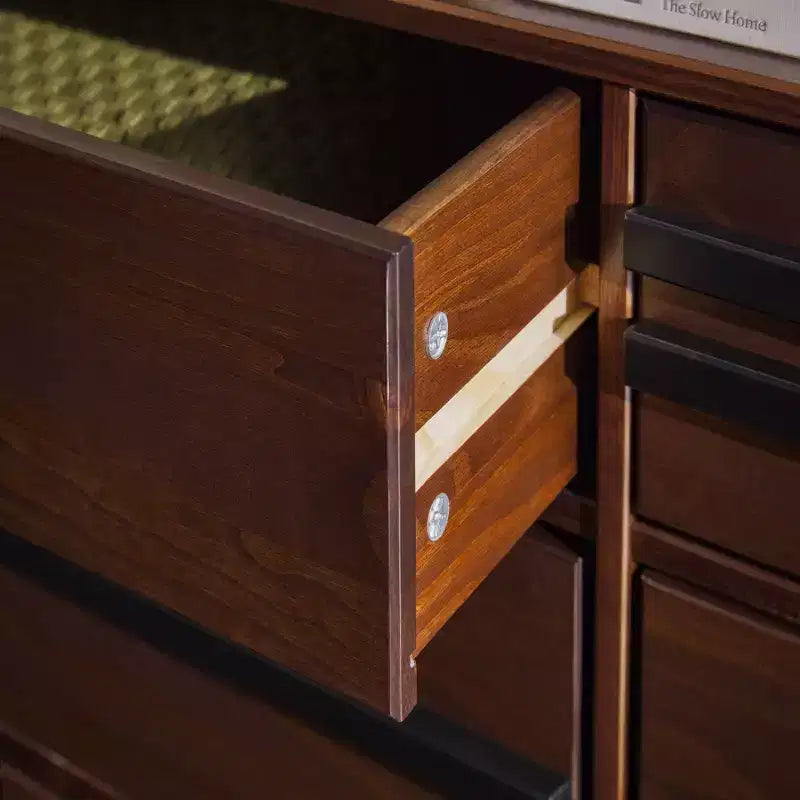 Commode double moderne à 6 tiroirs avec longues poignées Noyer
