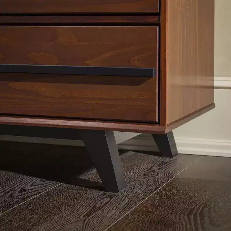 Commode double moderne à 6 tiroirs avec longues poignées Noyer