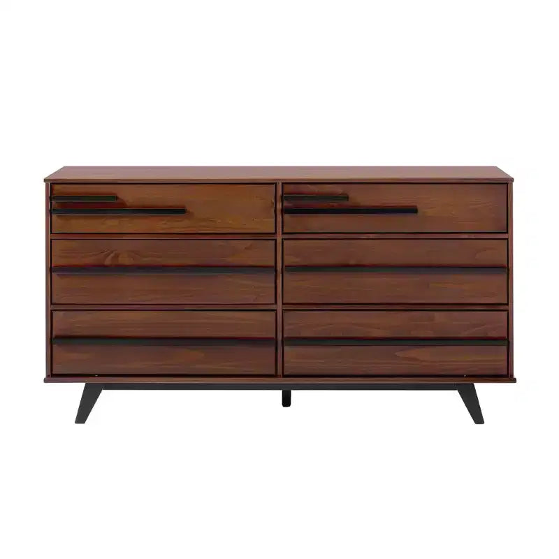 Commode double moderne à 6 tiroirs avec longues poignées Noyer