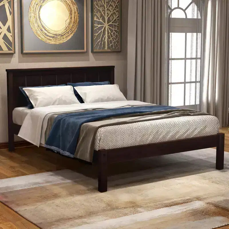 Lit plateforme simple avec tête de lit, sommier tapissier non requis, montage facile, Espresso