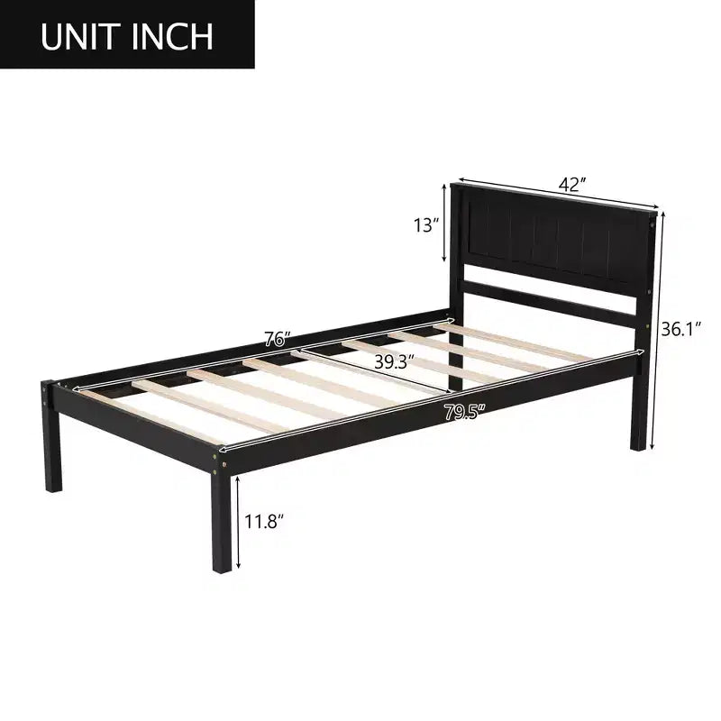 Lit plateforme simple avec tête de lit, sommier tapissier non requis, montage facile, Espresso