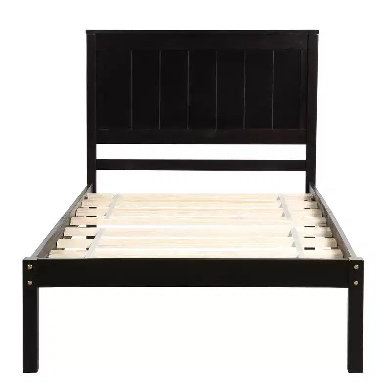Lit plateforme simple avec tête de lit, sommier tapissier non requis, montage facile, Espresso