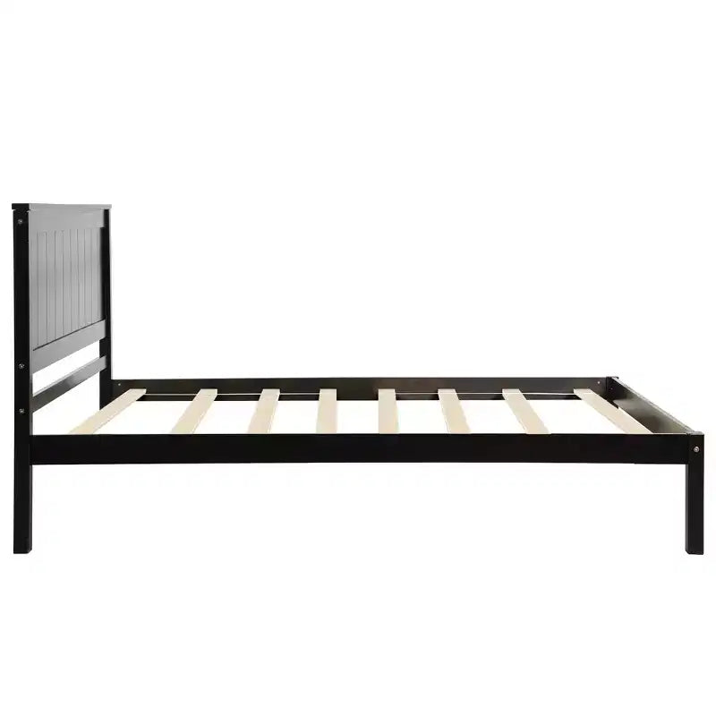 Lit plateforme simple avec tête de lit, sommier tapissier non requis, montage facile, Espresso