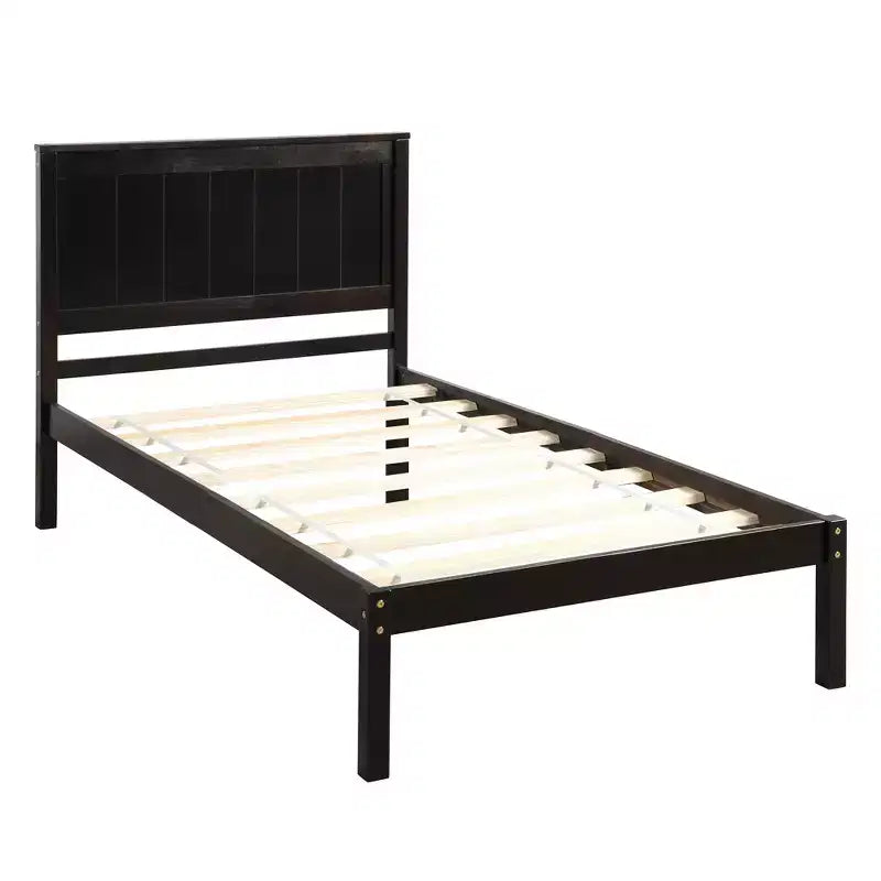 Lit plateforme simple avec tête de lit, sommier tapissier non requis, montage facile, Espresso