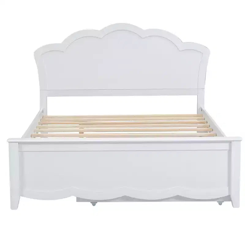 Lit plateforme simple avec tête de lit et lit gigogne, blanc