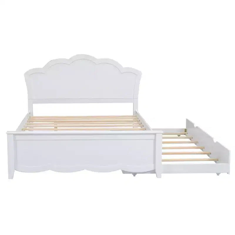 Lit plateforme simple avec tête de lit et lit gigogne, blanc