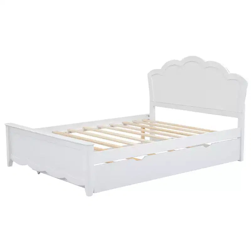 Lit plateforme simple avec tête de lit et lit gigogne, blanc