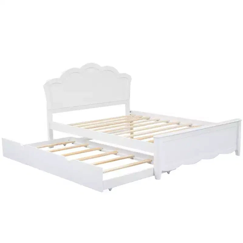Lit plateforme simple avec tête de lit et lit gigogne, blanc