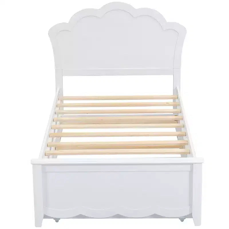 Lit plateforme simple avec tête de lit et lit gigogne, blanc